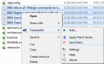 Context menu example for patch files