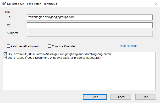 The Send Patches Dialog