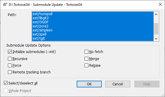 TortoiseGit submodule update dialog