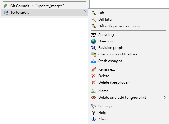 Explorer context menu for versioned files
