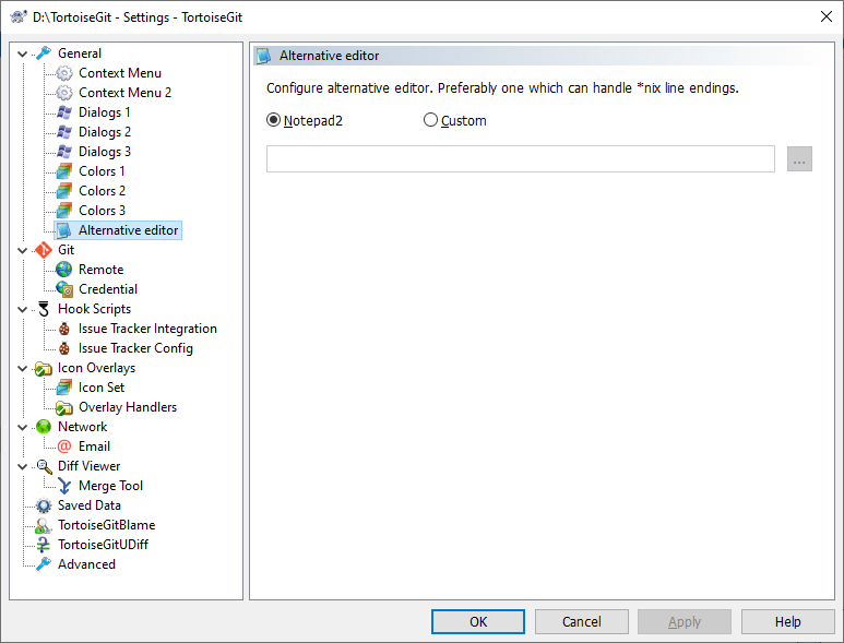 The Settings Dialog, Alternative editor Page