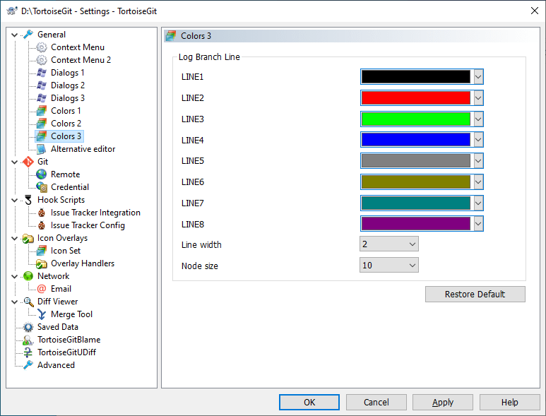 The Settings Dialog, colors Page