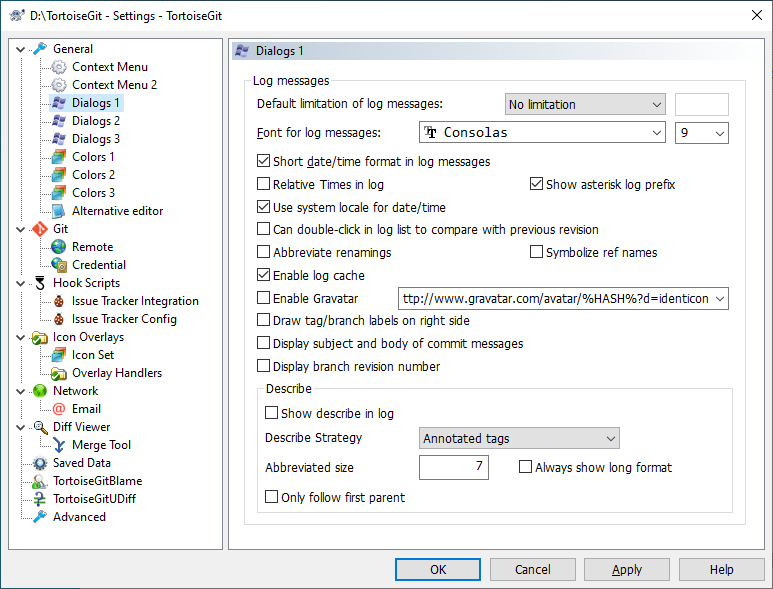 The Settings Dialog, Dialogs Page