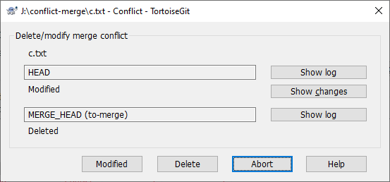 Resolve delete-modify conflict Dialog
