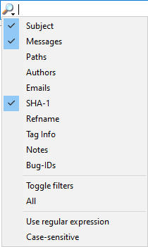 Option Menu for the Log Filter