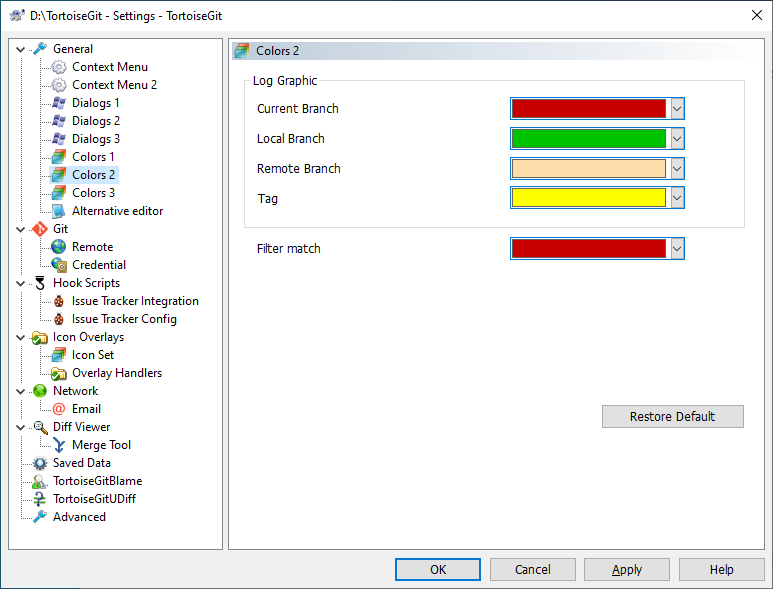 The Settings Dialog, Colours Page