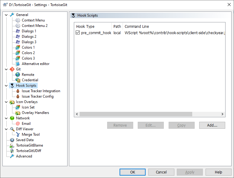 The Settings Dialog, Hook Scripts Page