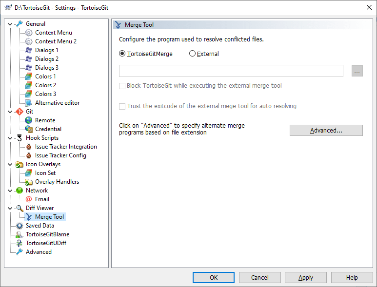 The Settings Dialog, Merge Tool Page