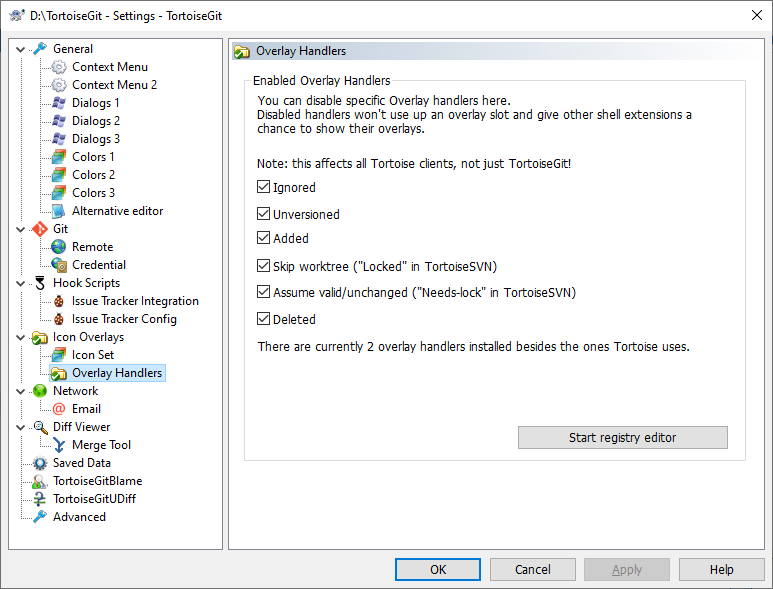 The Settings Dialog, Icon Handlers Page