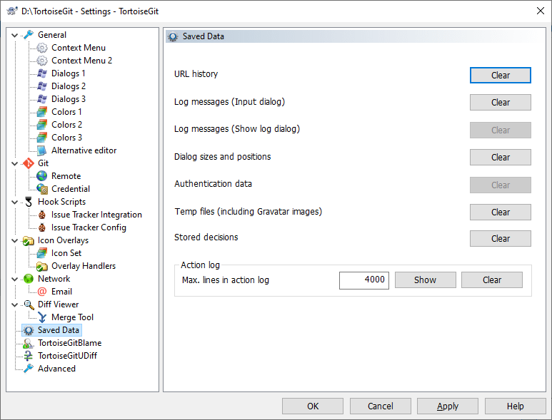 The Settings Dialog, Saved Data Page